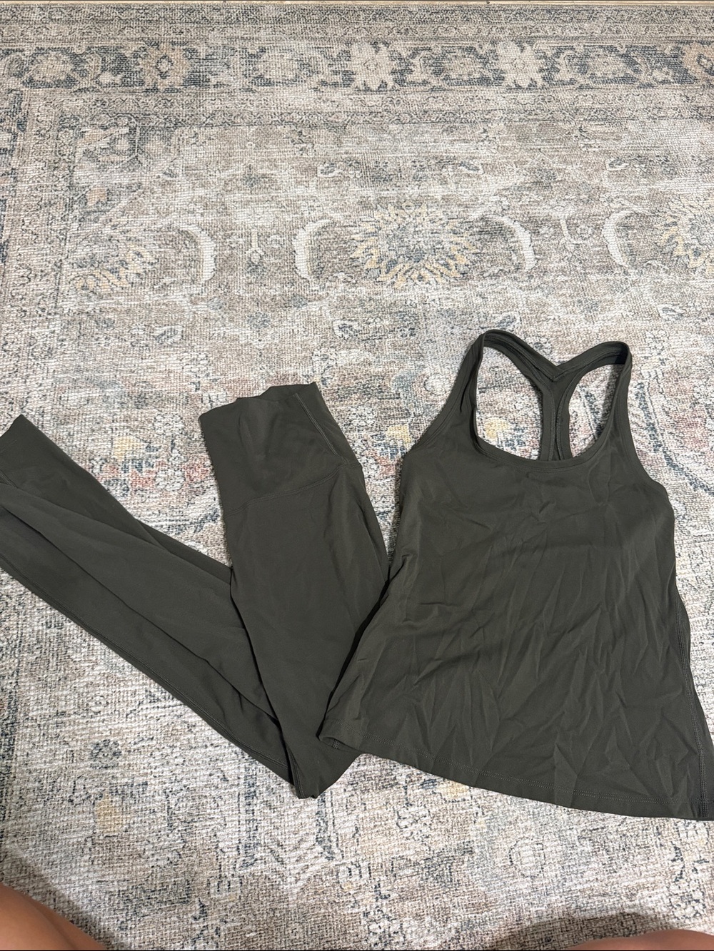 Exercere Women’s Athletic Tank & Legging Set - Olive Green